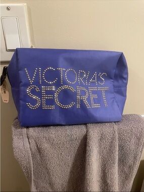Victoria's Secret Cobalt Blue Cosmetic Pouch with Rhinestone Logo